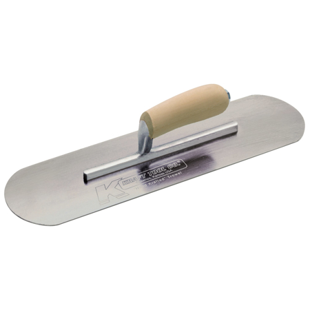 Picture of 24" x 4" Carbon Steel Pool Trowel with a Camel Back Wood Handle on a 13-5/8" Short Shank