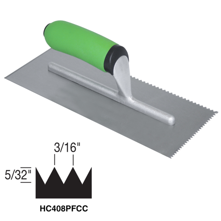 Picture of Hi-Craft® 3/16" x 5/32" Sawtooth V-Notch Trowel with Soft Grip Handle