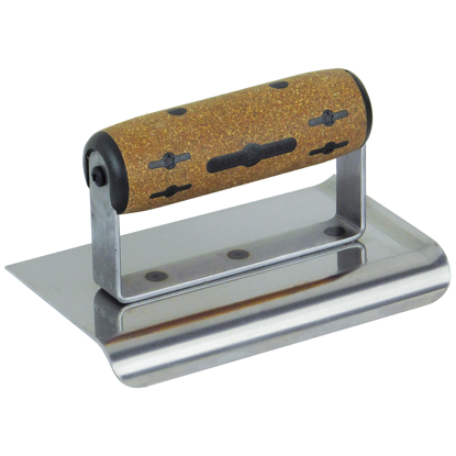 Picture of 6" x 4" 1/4"R Elite Series™ Stainless Steel Single Curved End Cement Edger with Cork Handle