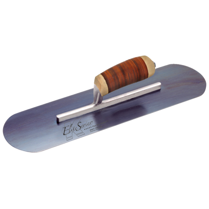 Picture of Elite Series Five Star™ 20" x 5" Blue Steel Pool Trowel with Leather Handle on a 11-5/8" Short Shank